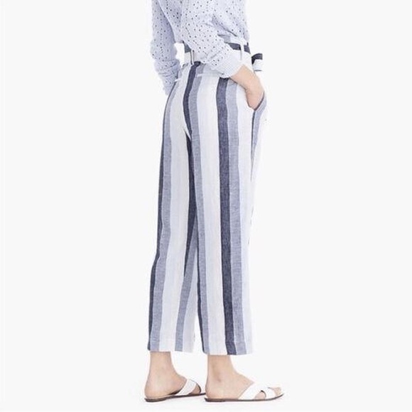 J.Crew Point Sur Linen Striped Paperbag Waist Pants - Picture 5 of 9